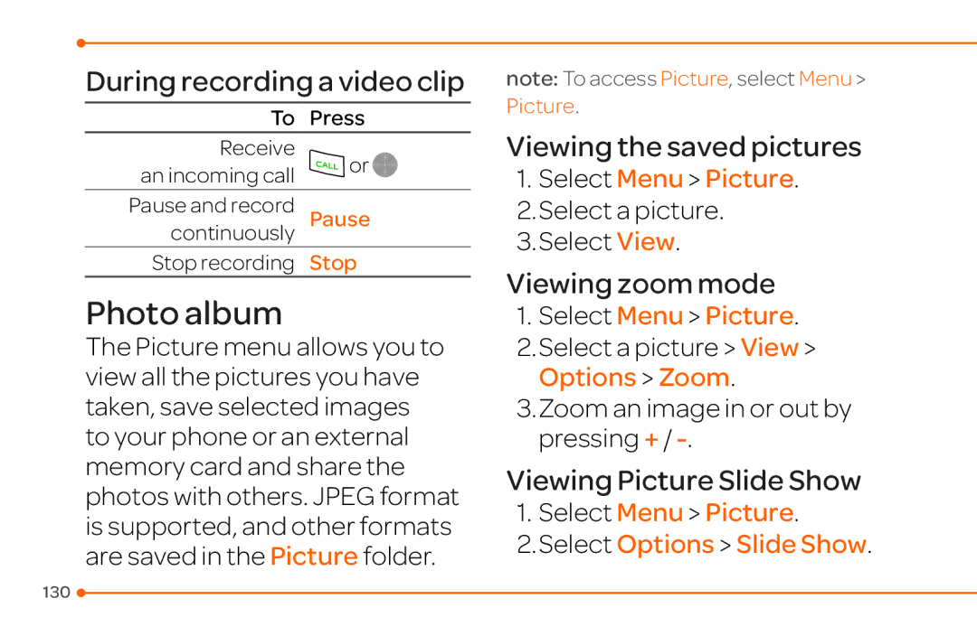 Pantech 4 manual Select a picture Select View, Select Menu Picture Select Options Slide Show 