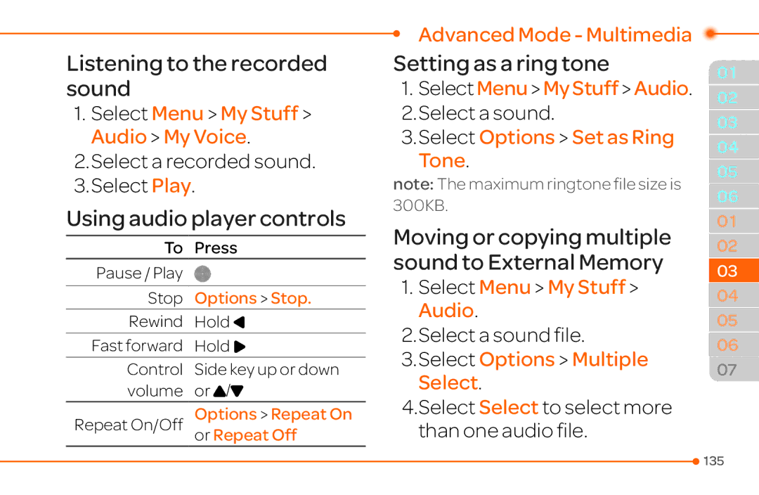 Pantech 4 manual Listening to the recorded sound, Using audio player controls, Setting as a ring tone 