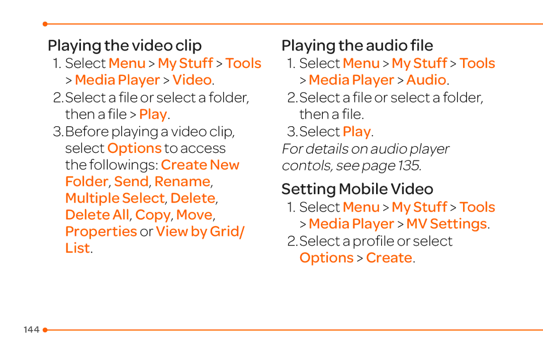 Pantech 4 manual Playing the video clip, Playing the audio file, Setting Mobile Video 