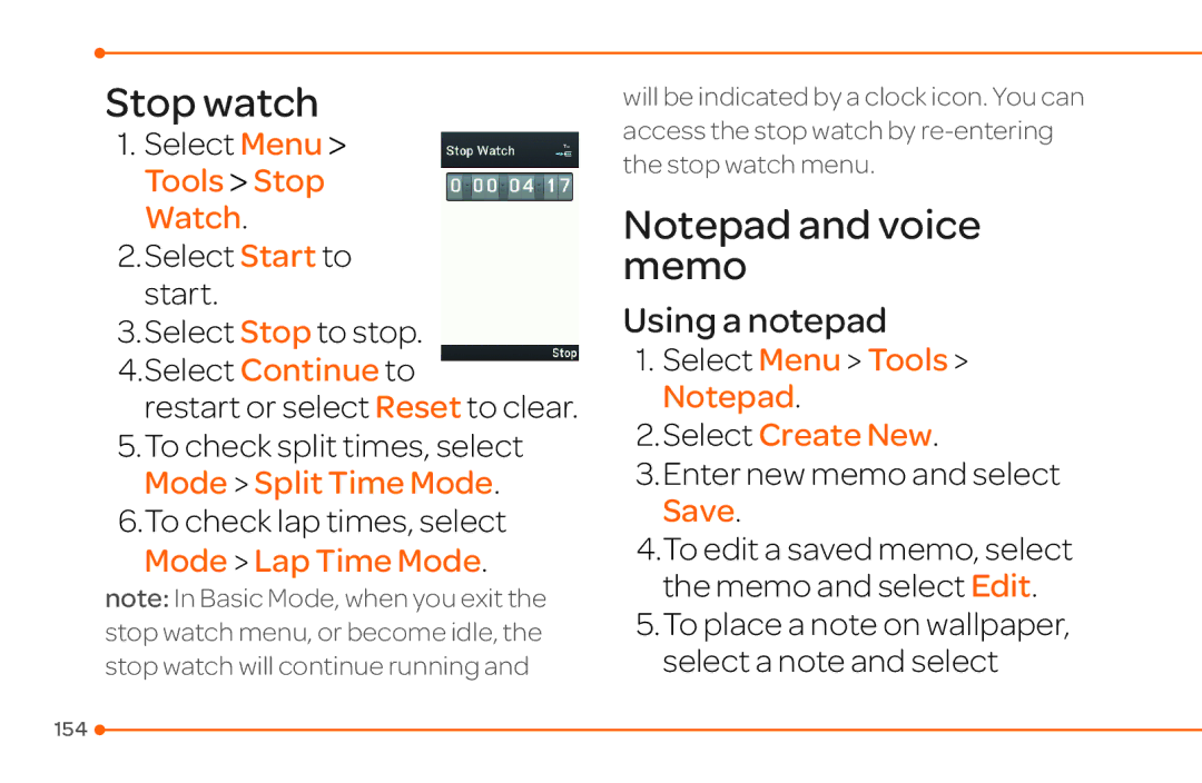 Pantech 4 manual Using a notepad, To check lap times, select, Mode Lap Time Mode, Select Menu Tools Notepad 