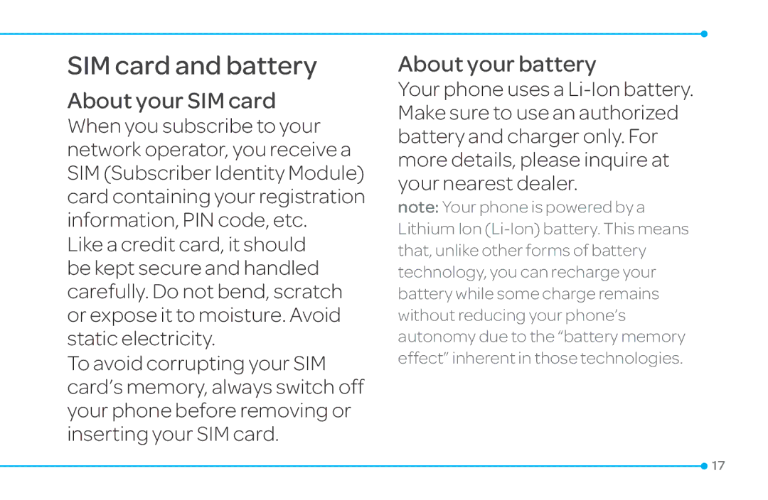 Pantech 4 manual SIM card and battery, About your SIM card, About your battery 