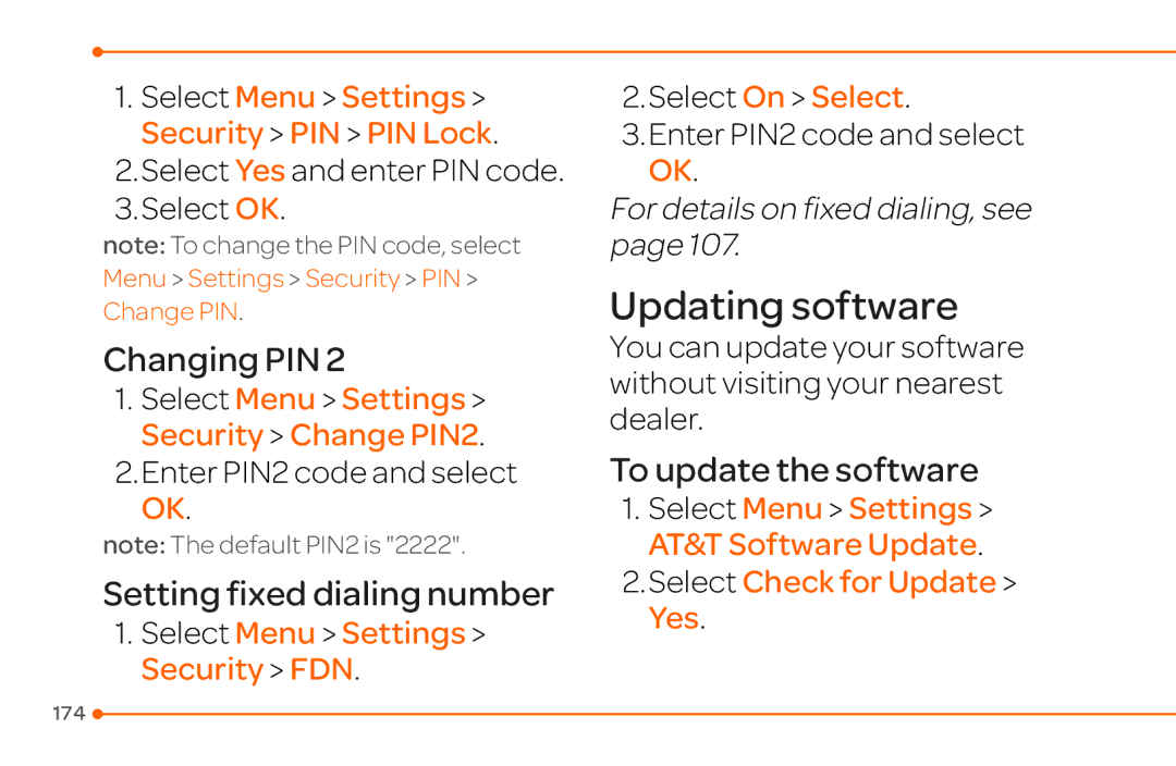 Pantech 4 manual Updating software, Changing PIN, Setting fixed dialing number, To update the software 