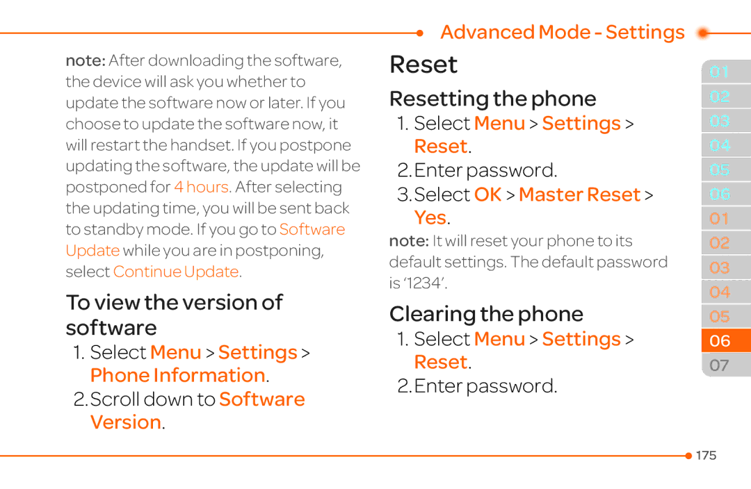 Pantech 4 manual To view the version of software, Resetting the phone, Clearing the phone 