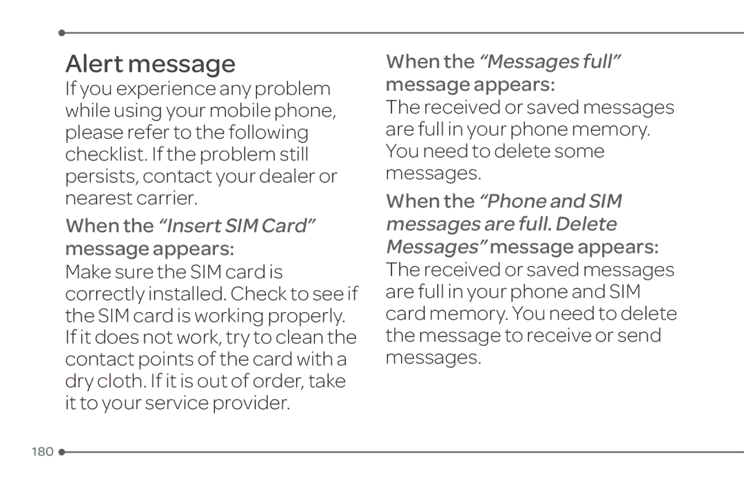 Pantech 4 manual Alert message, When the Insert SIM Card message appears 