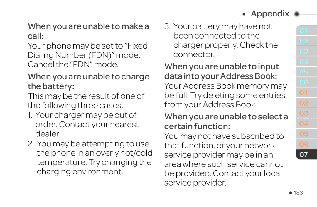 Pantech 4 manual When you are unable to make a call 