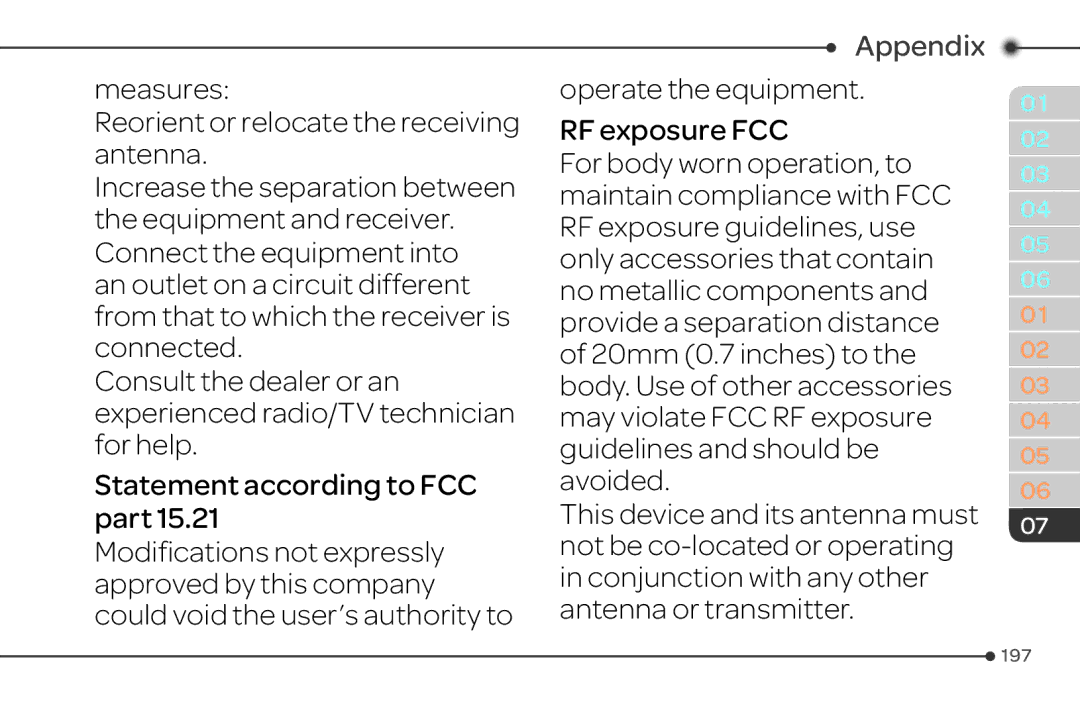 Pantech 4 manual Measures Reorient or relocate the receiving antenna, Operate the equipment RF exposure FCC 