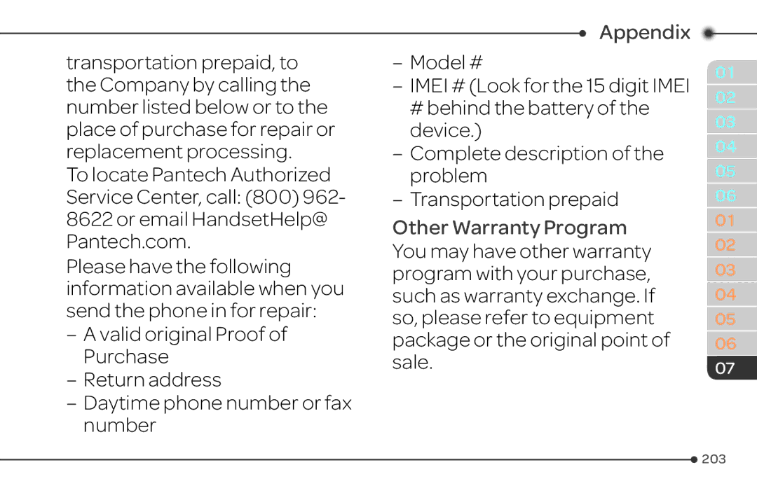 Pantech 4 manual Other Warranty Program 