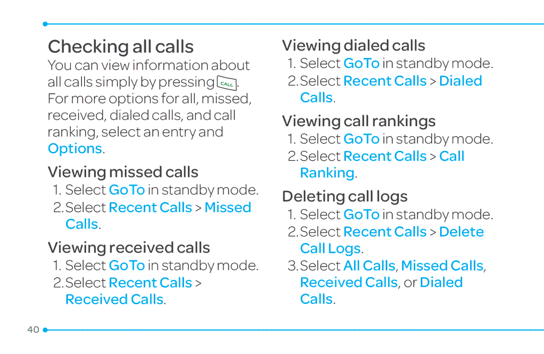 Pantech 4 manual Checking all calls 