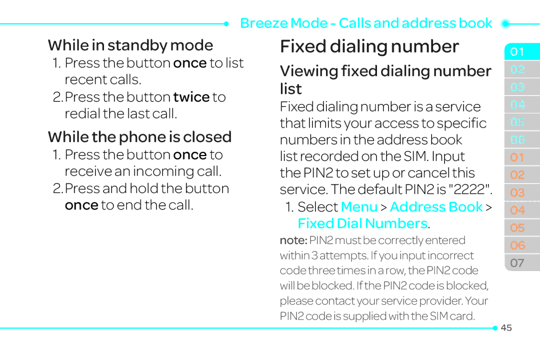 Pantech 4 manual Fixed dialing number, While in standby mode, While the phone is closed, Viewing fixed dialing number list 