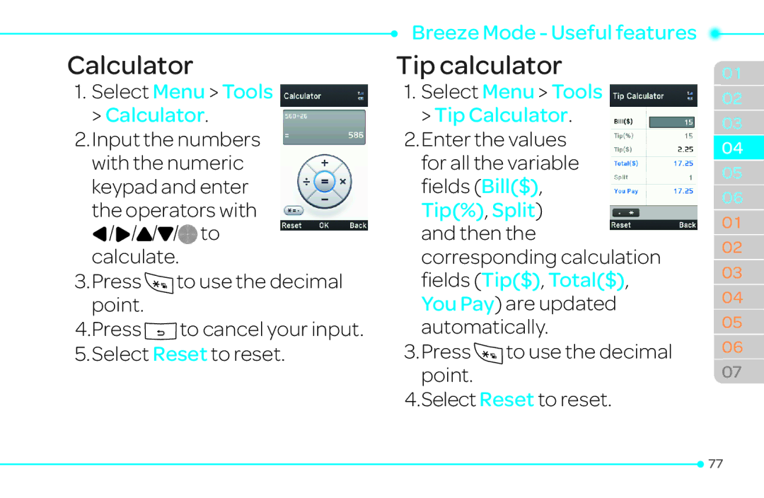 Pantech 4 manual Calculator, Tip calculator 