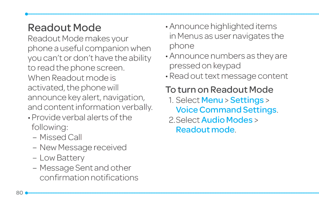 Pantech 4 manual To turn on Readout Mode 