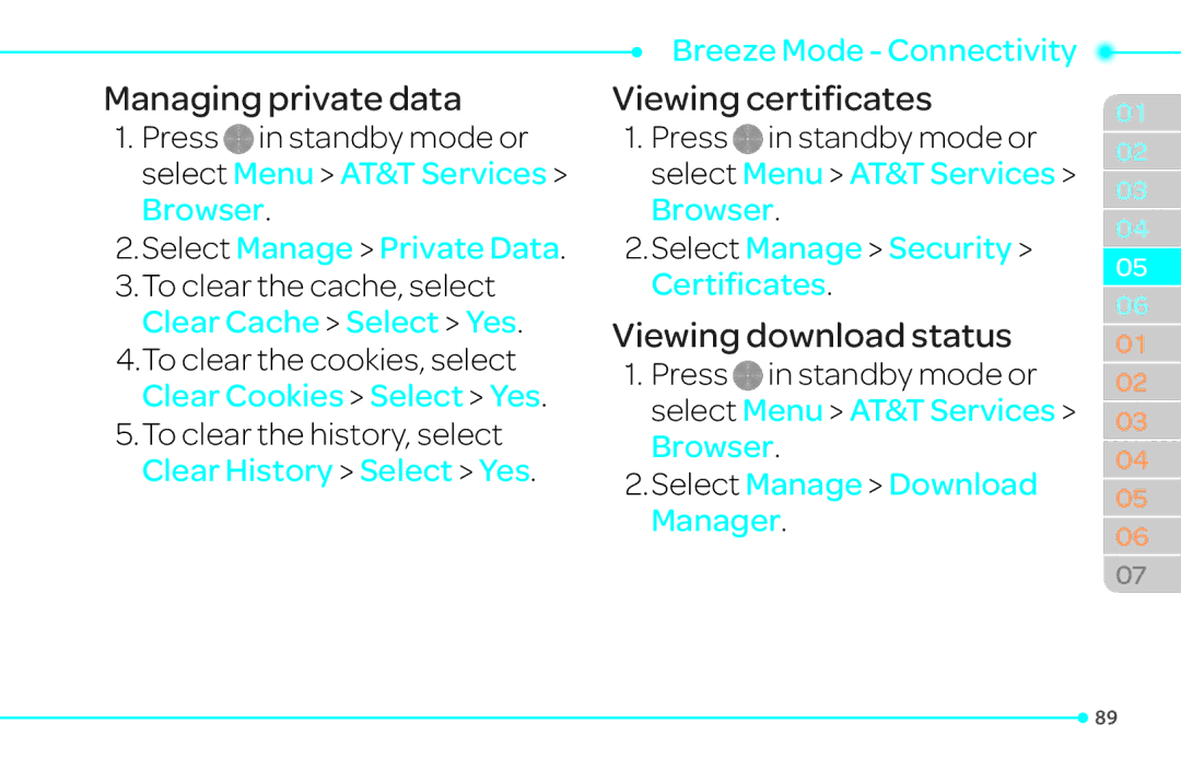 Pantech 4 manual Managing private data, Viewing certificates, Viewing download status 