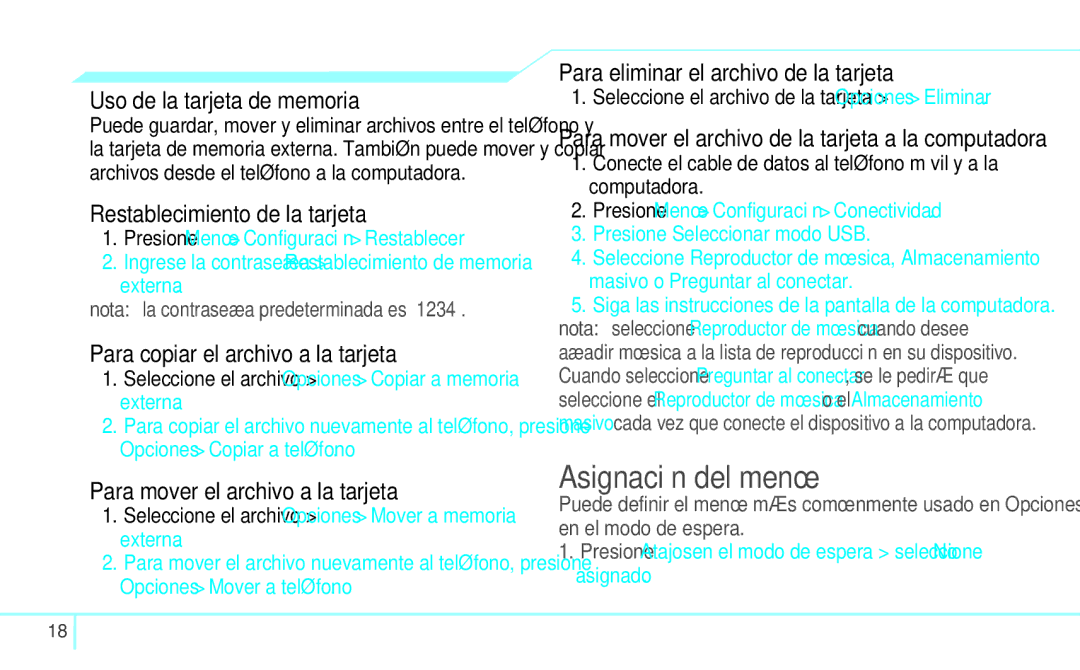 Pantech 4160292, 5U000249C0A manual Asignación del menú 