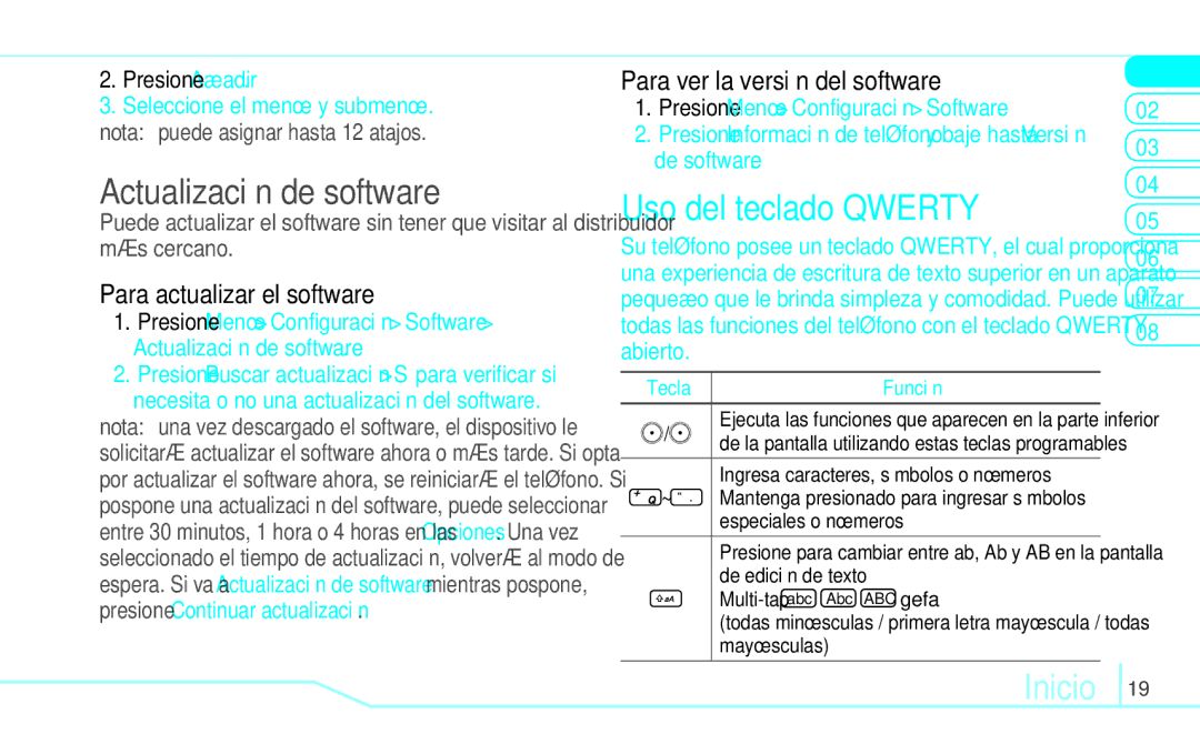 Pantech 5U000249C0A, 4160292 Actualización de software, Uso del teclado Qwerty, Para actualizar el software, De software 