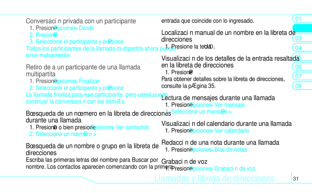 Pantech 5U000249C0A, 4160292 manual Búsqueda de un nombre o grupo en la libreta de direcciones, Grabación de voz 