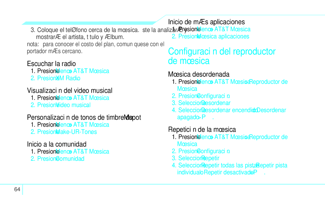 Pantech 4160292, 5U000249C0A manual Configuración del reproductor de música 