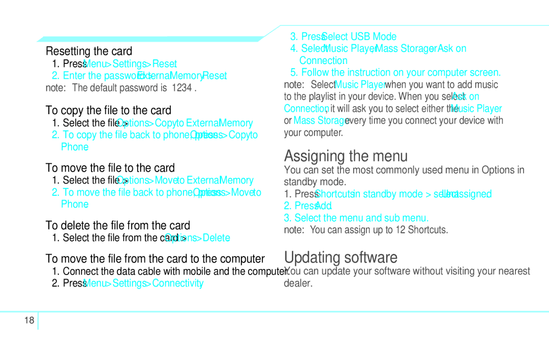 Pantech 4160292, 5U000249C0A manual Assigning the menu, Updating software 