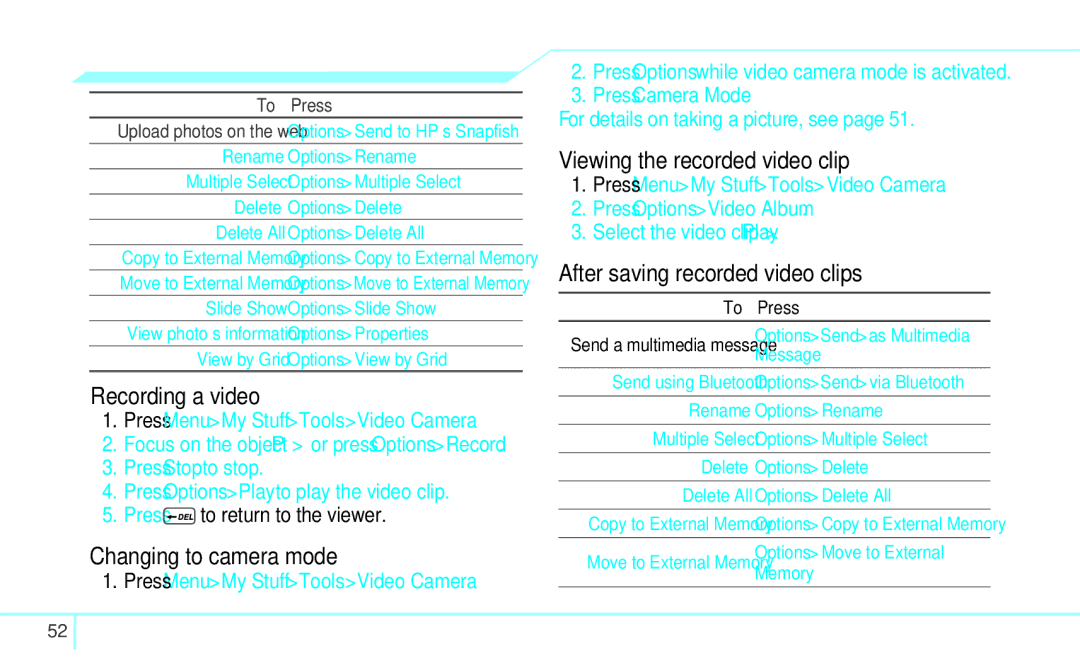 Pantech 4160292, 5U000249C0A manual Recording a video, Changing to camera mode, Viewing the recorded video clip 