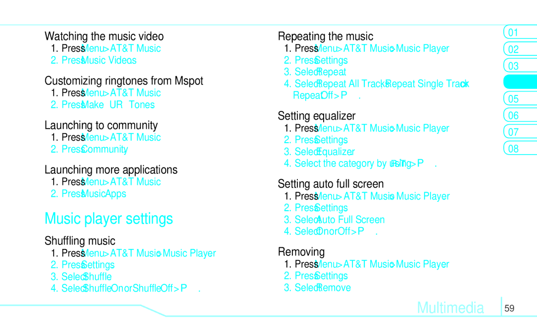 Pantech 5U000249C0A, 4160292 manual Music player settings 