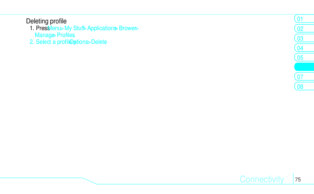 Pantech 5U000249C0A, 4160292 manual Deleting profile, Select a profile Options Delete 