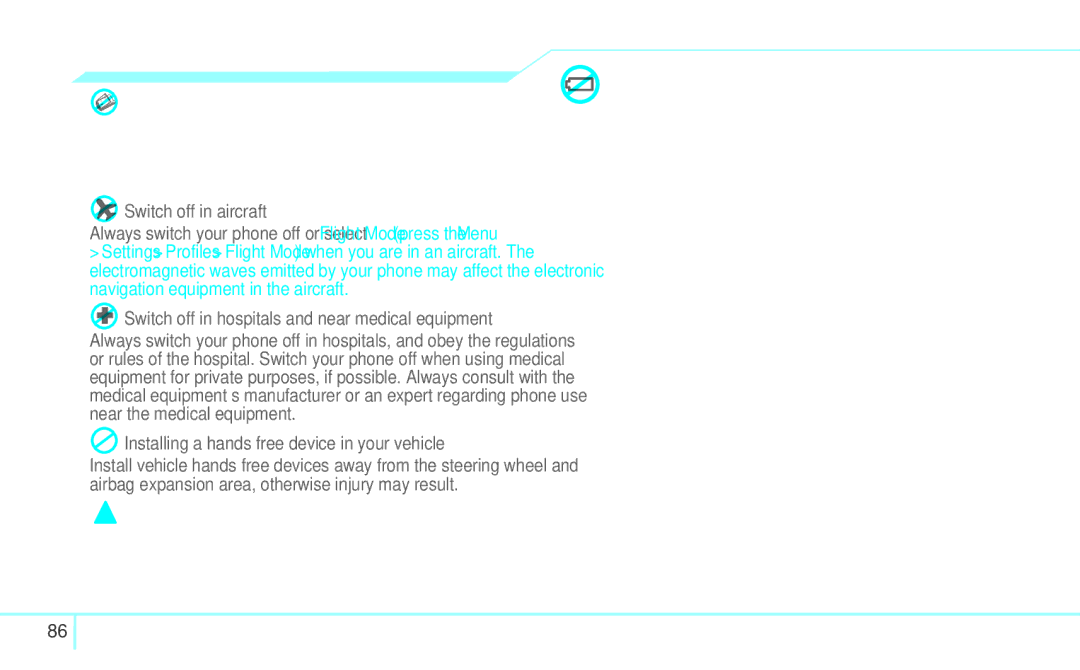 Pantech 4160292, 5U000249C0A About the battery usage, Switch off in explosive or dangerous areas, Switch off in aircraft 