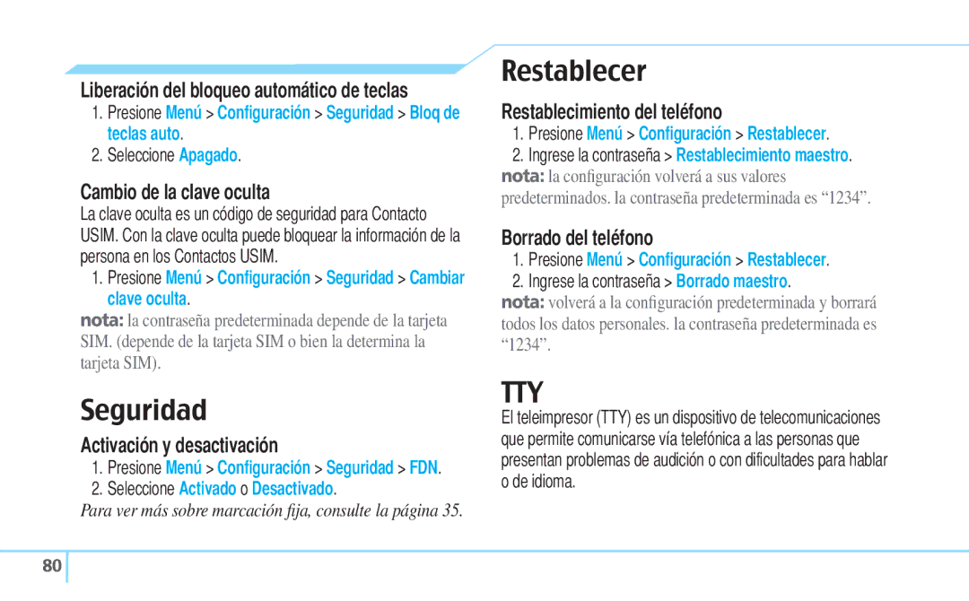 Pantech 5U000242C0A, Reveal manual Seguridad, Restablecer 