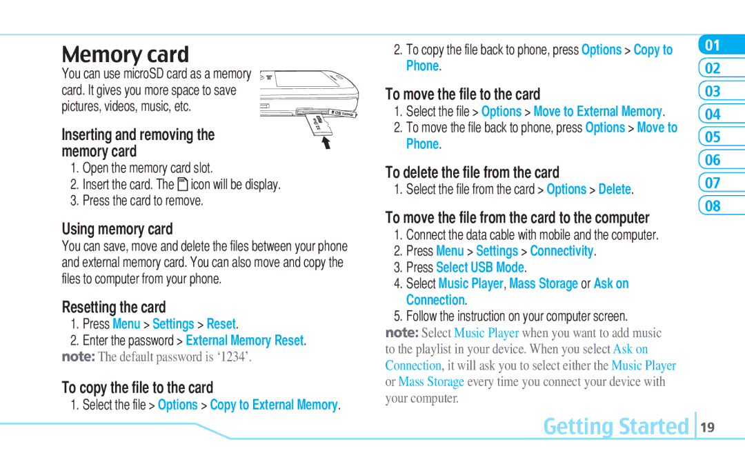 Pantech Reveal, 5U000242C0A manual Memory card 