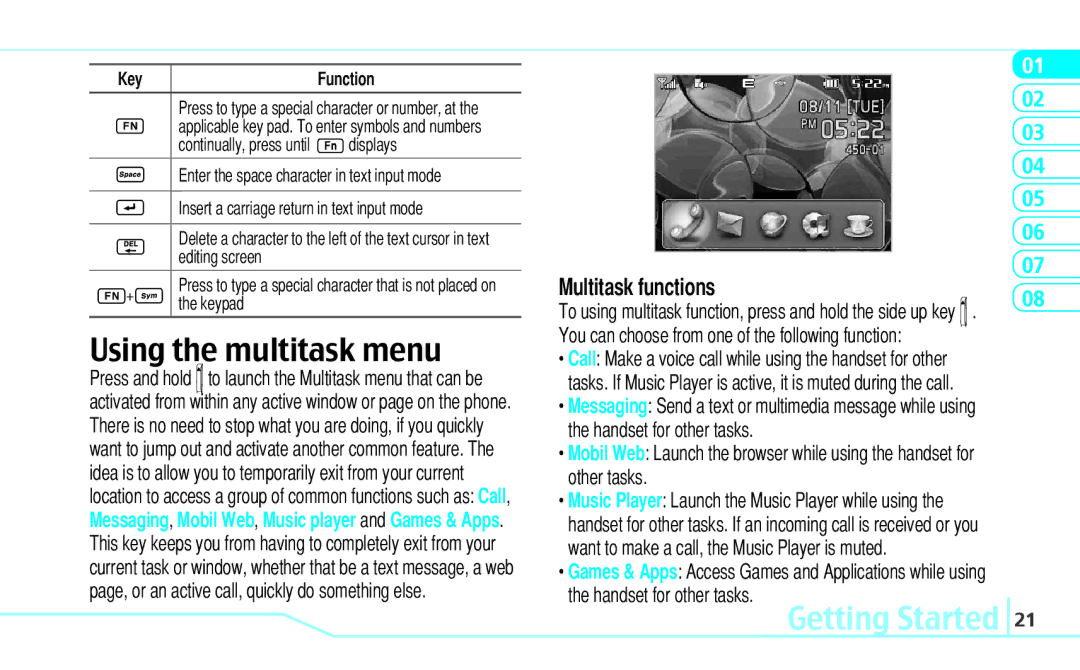 Pantech Reveal, 5U000242C0A manual Using the multitask menu, Multitask functions, Keypad 