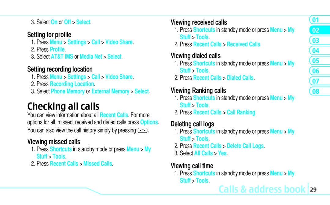 Pantech Reveal, 5U000242C0A manual Checking all calls 