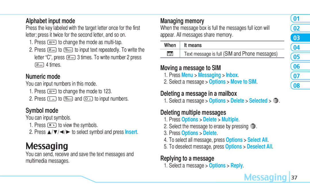 Pantech Reveal, 5U000242C0A manual Messaging 