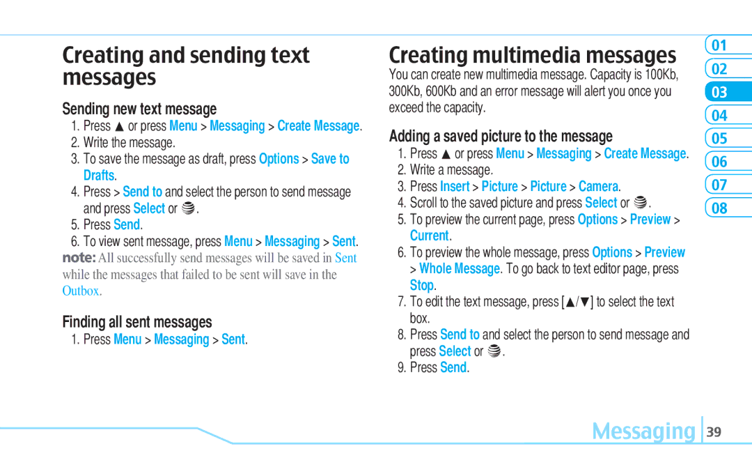 Pantech Reveal, 5U000242C0A Creating and sending text messages, Creating multimedia messages, Sending new text message 