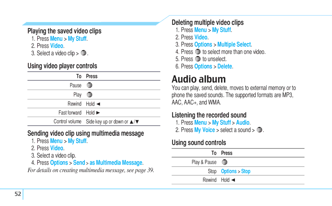 Pantech 5U000242C0A, Reveal manual Audio album 