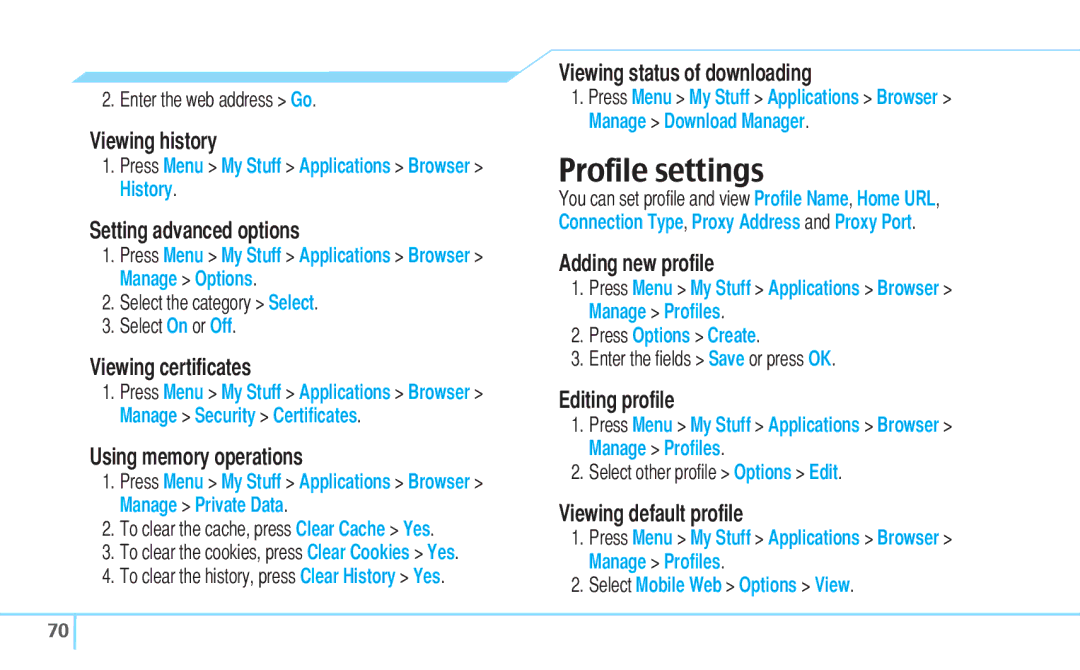 Pantech 5U000242C0A, Reveal manual Profile settings 