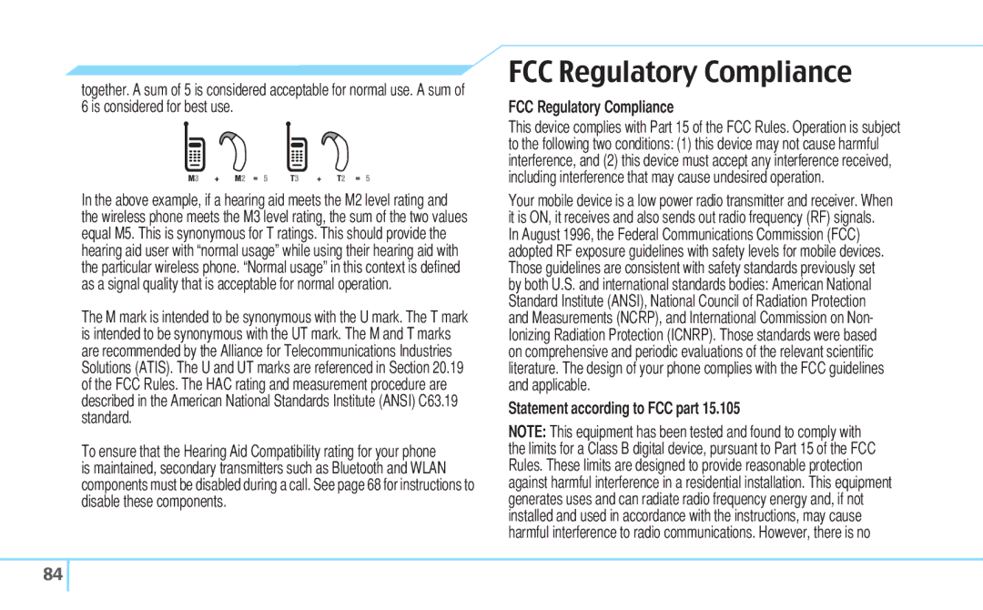 Pantech 5U000242C0A, Reveal manual FCC Regulatory Compliance, Statement according to FCC part 