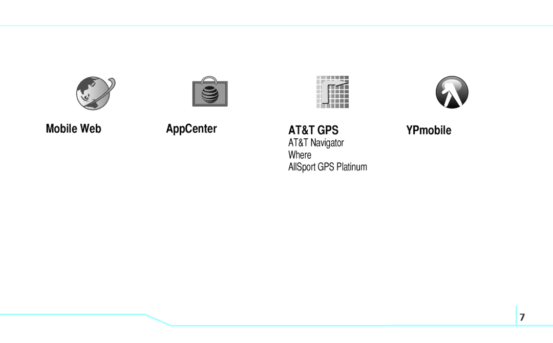 Pantech Reveal, 5U000242C0A manual Mobile Web AppCenter, AT&T Navigator Where AllSport GPS Platinum, YPmobile 