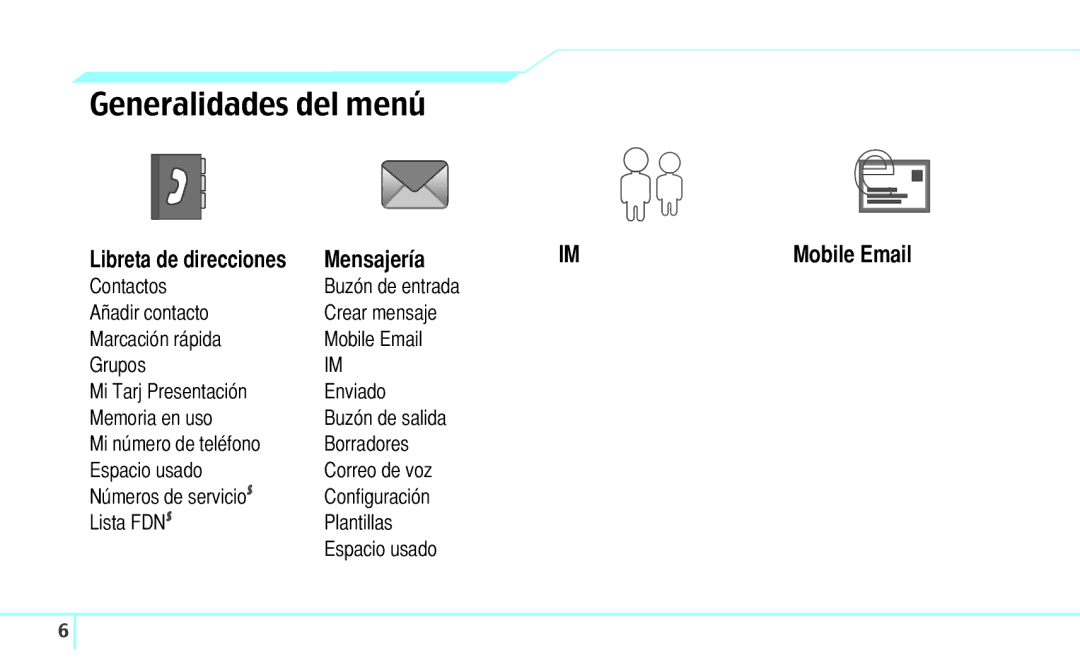 Pantech 5U000242C0A, Reveal manual Generalidades del menú, Mensajería 