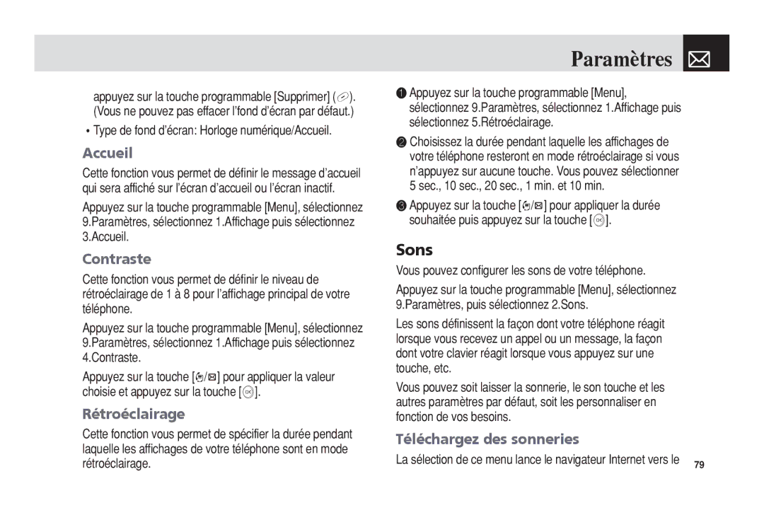 Pantech 5U010344000REV00 manual Paramètres, Sons 