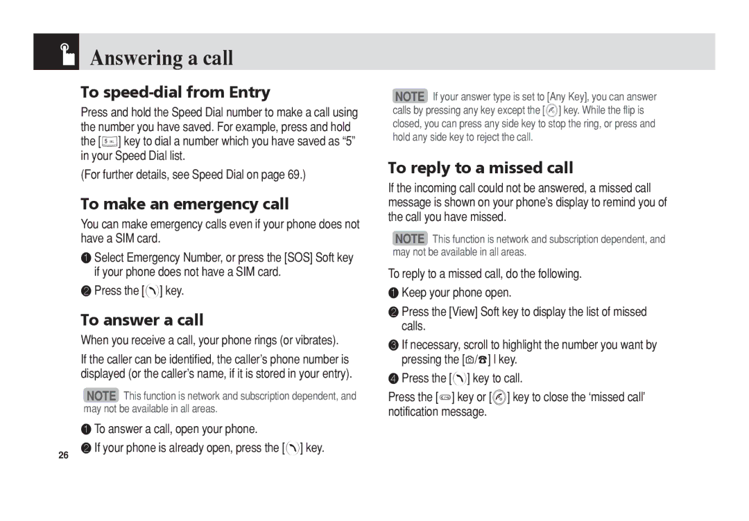 Pantech 5U010344000REV00 manual Answering a call, To speed‐dial from Entry, To make an emergency call, To answer a call 