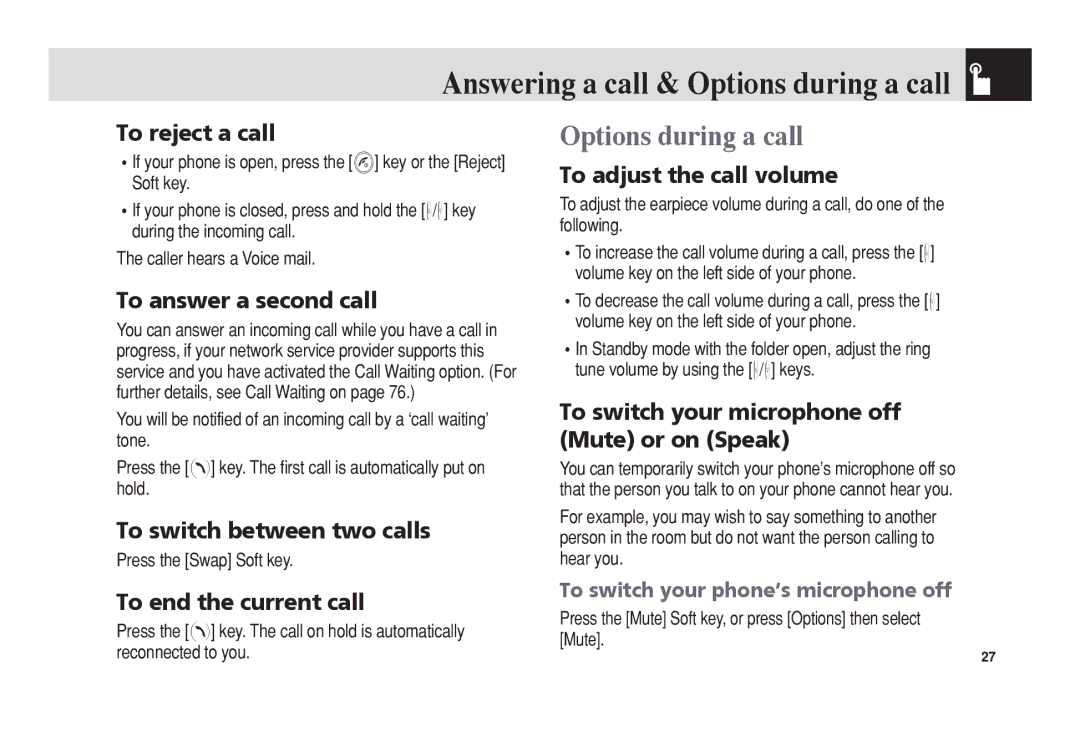 Pantech 5U010344000REV00 manual Options during a call 