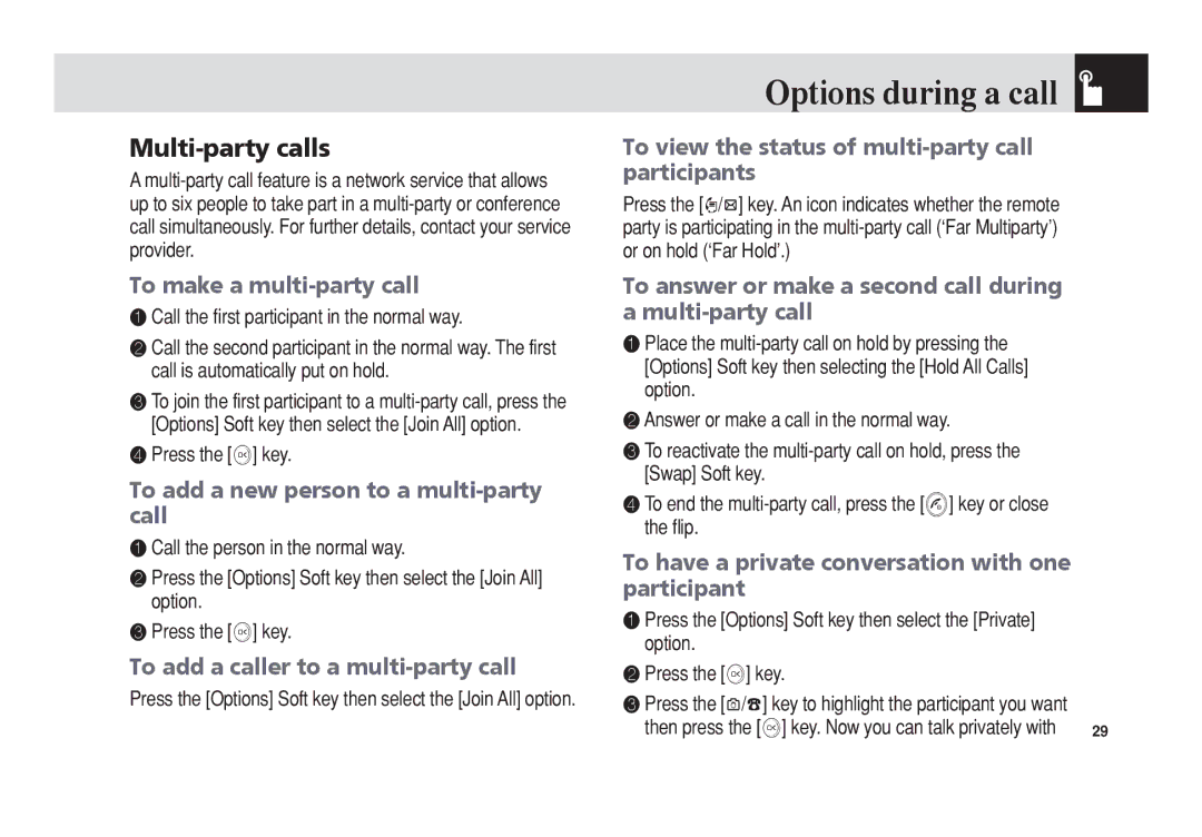 Pantech 5U010344000REV00 manual Multi‐party calls 