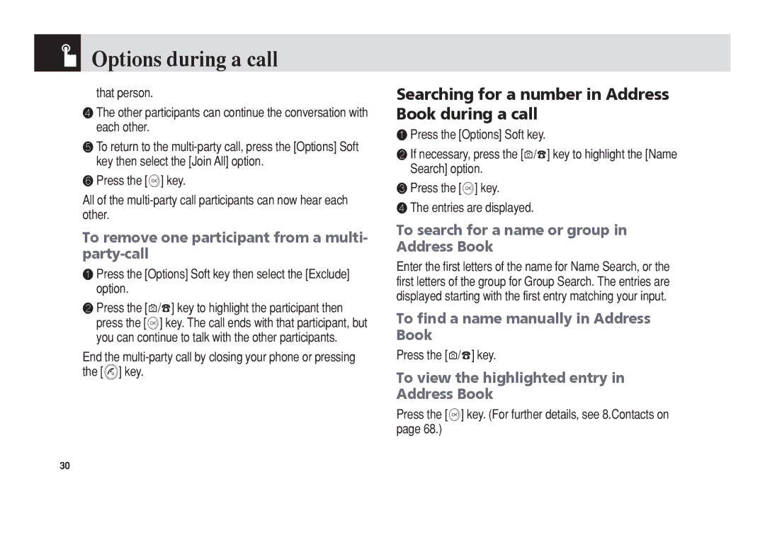 Pantech 5U010344000REV00 Searching for a number in Address Book during a call, To find a name manually in Address Book 