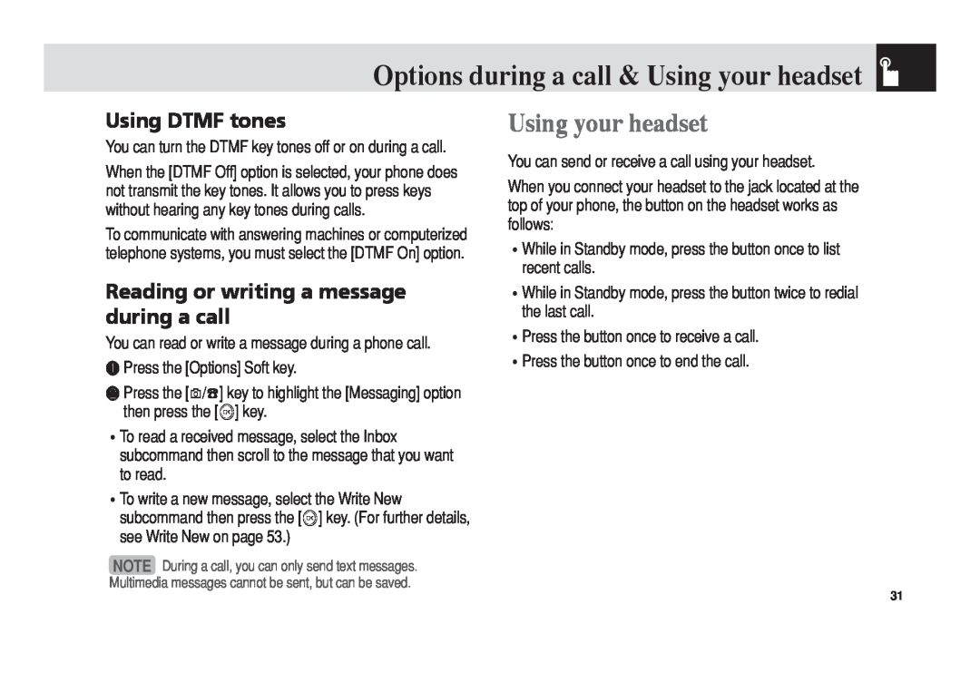 Pantech 5U010344000REV00 manual Options during a call & Using your headset, Using DTMF tones 