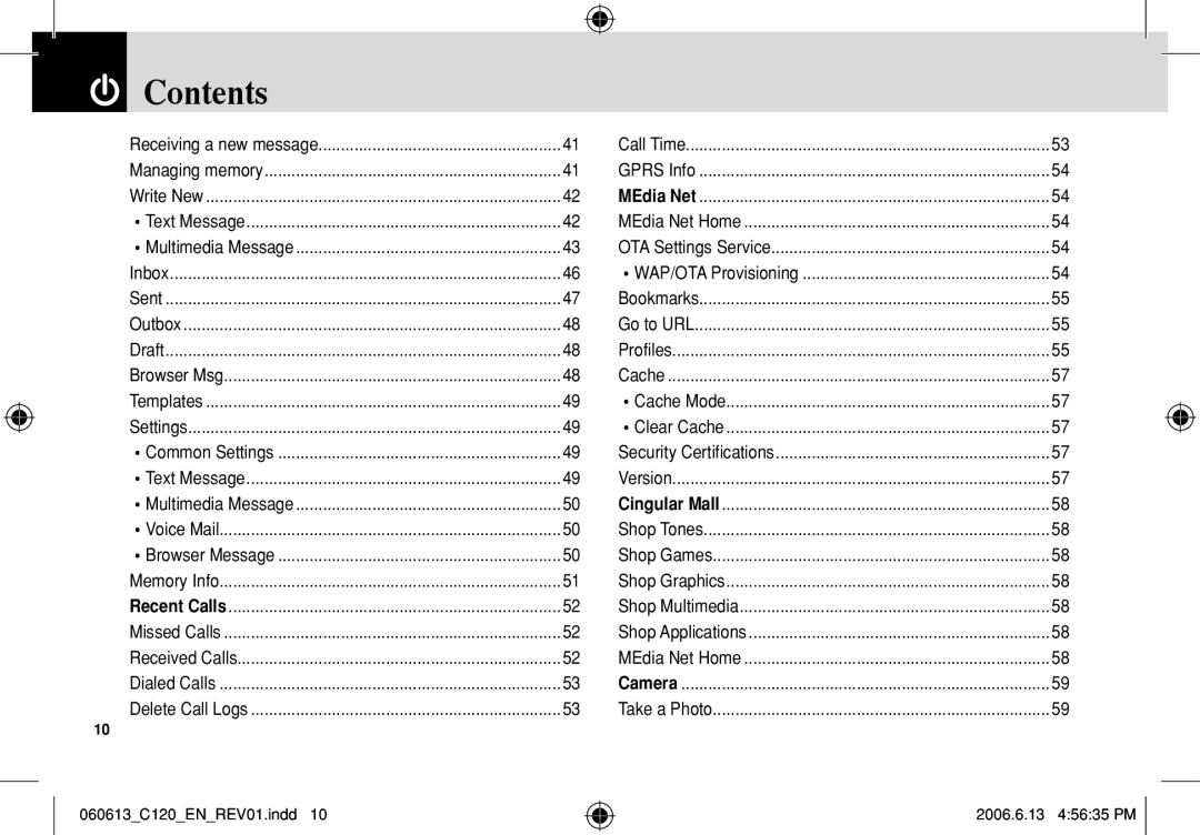 Pantech C120 manual Contents 