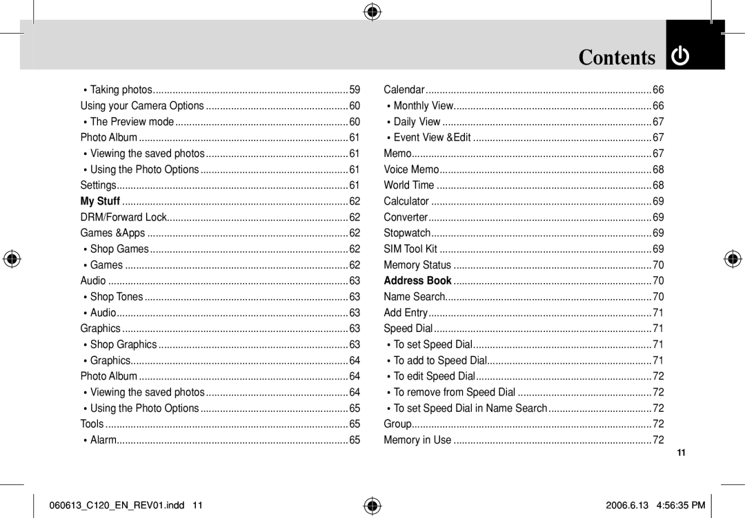 Pantech C120 manual Contents 