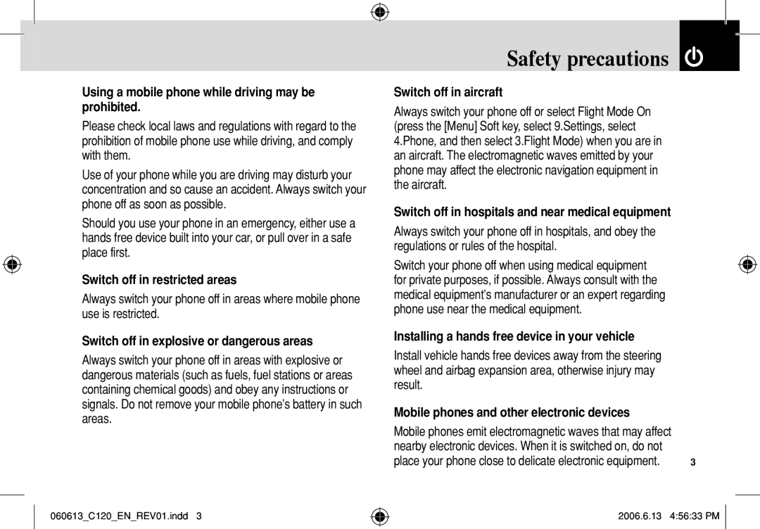 Pantech C120 Safety precautions, Using a mobile phone while driving may be prohibited, Switch off in restricted areas 