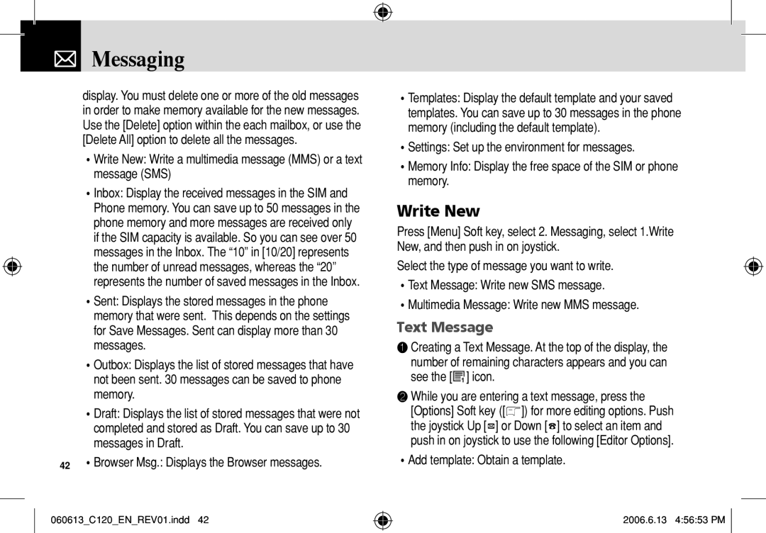 Pantech C120 manual Write New, Text Message, Messaging 
