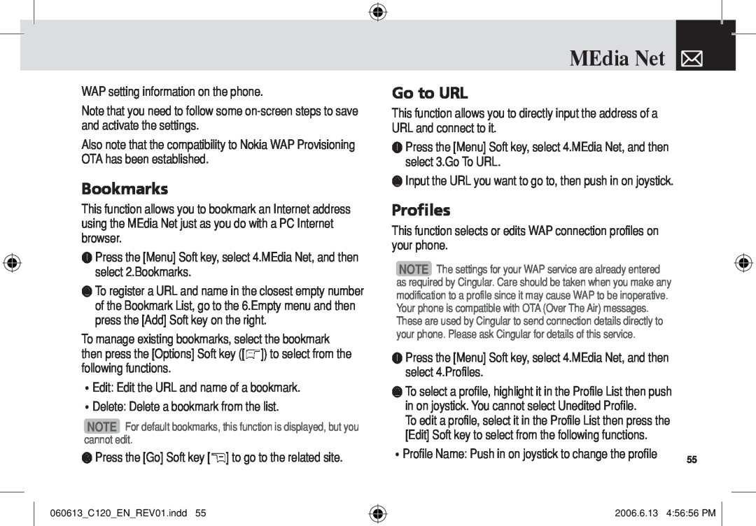 Pantech C120 manual MEdia Net, Bookmarks, Go to URL, Profiles 