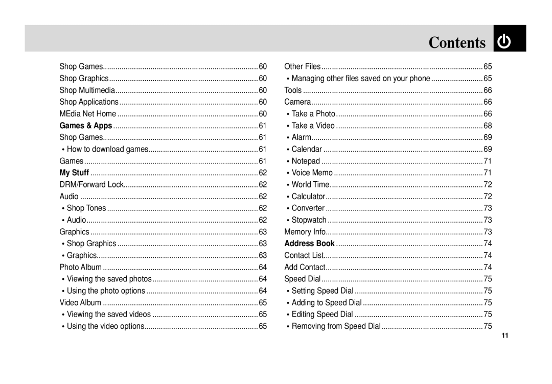 Pantech C150 manual Contents 