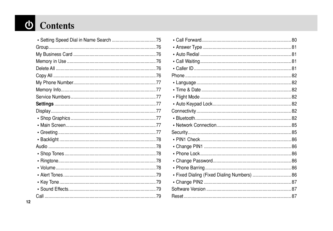 Pantech C150 manual Contents 