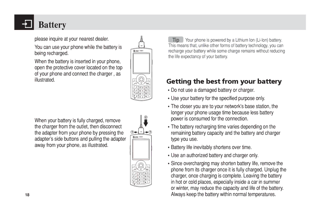 Pantech C150 manual Battery, Getting the best from your battery 